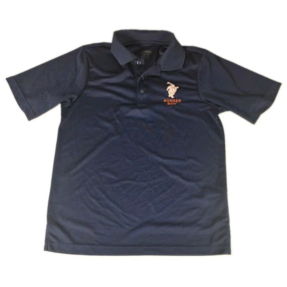 Burger Boy Employee Polo Shirt Worker Fast Food Mens Small Restaurant Navy